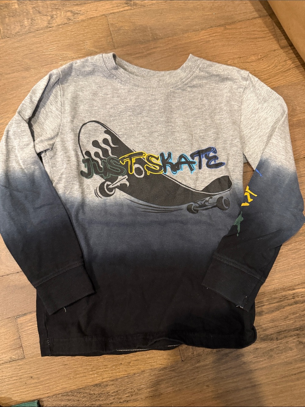 Kids Ombre 'Just Skate' Long Sleeve Tee - Gray/Black